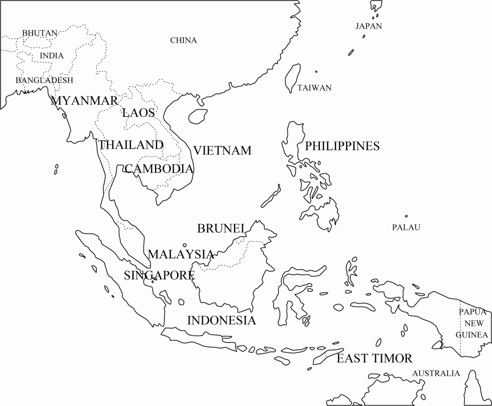 Южная и юго восточная азия карта. Контурная карта Юго-Восточной Азии. Политическая контурная карта Юго-Восточной Азии. Контурная карта Юго-Восточная Ащи. Политическая карта Юго Восточной Азии контурная карта.